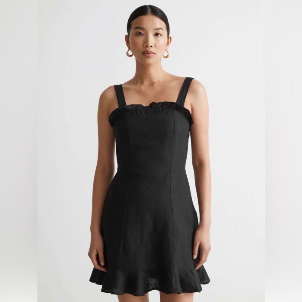 & Other Stories Black Linen Ruffle Dress